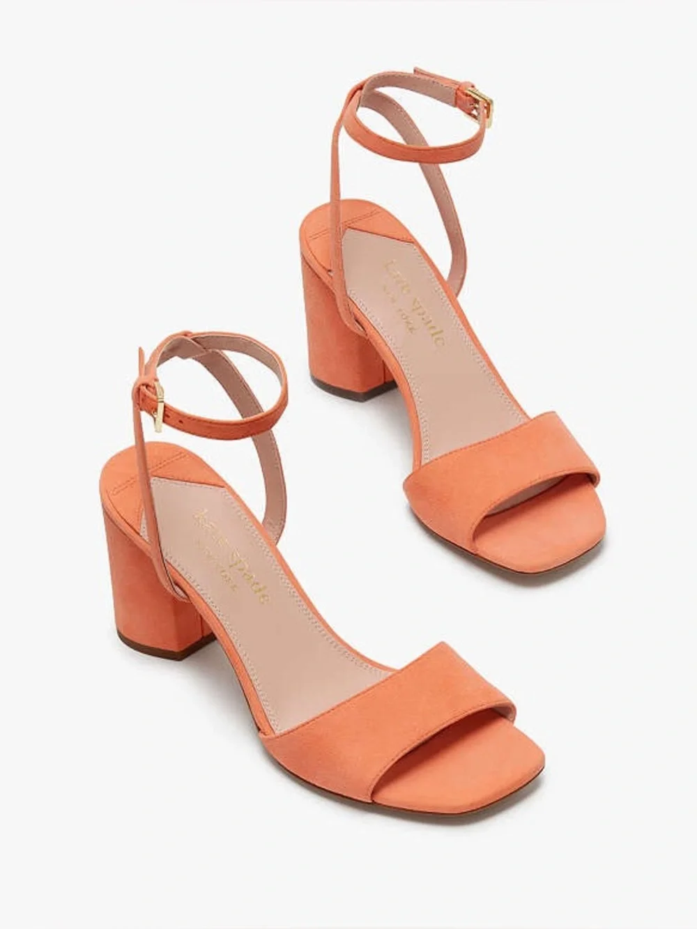 KATE SPADE Delphine Coral Suede Block Heel Ankle-Strap Sandals Shoe NWOB $198